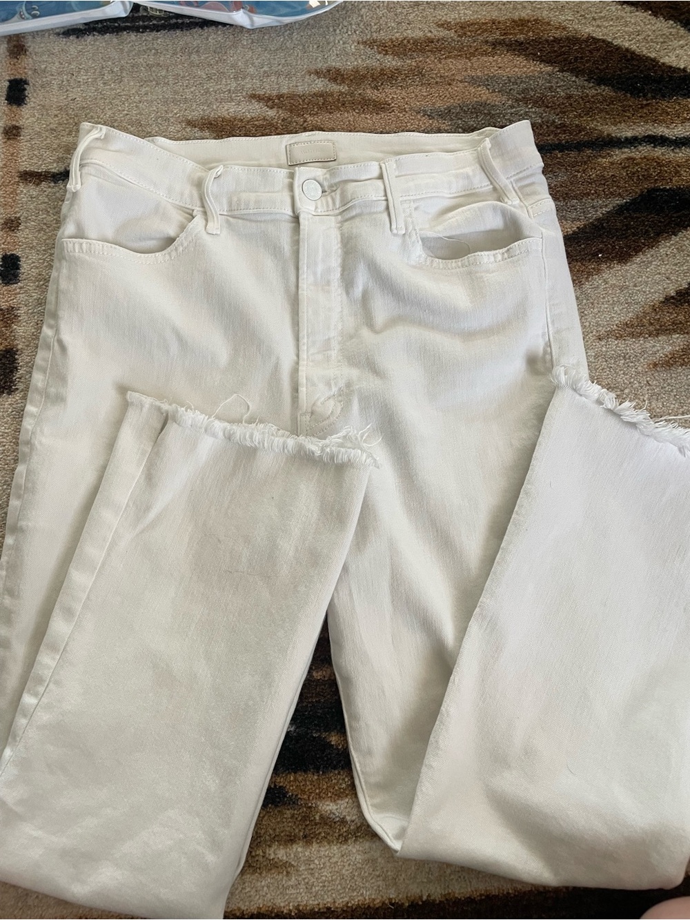 MOTHER White Straight-Leg Raw-Hem Jeans